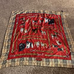Vintage RARE  Burberry’s red silk scarf with dog & leash design