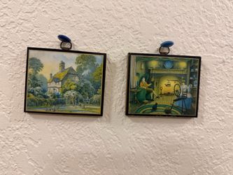 Pair of Small Vintage Wall Art Prints ( 3.25”x 2.25”)