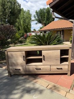 Rustic Solid Wood Finish Media Console with Sliding Doors (Read Description)