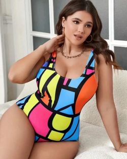 Multi colored 1 piece swimsuit