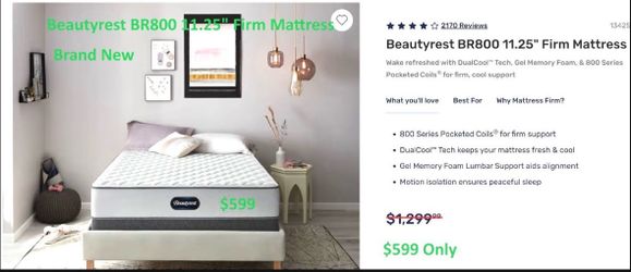 Brand New: Beautyrest BR800 11.25" Firm Mattress