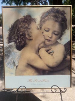 The First Kiss by William Bouguereau Framed Print