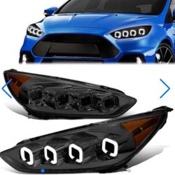 LA Zona Auto Parts 2015 to 2018 Ford Focus LED DRL Projector Headlights Luces Micas Proyectores Sequential 