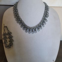 Heavy & Chunky Silver Tone Link Chain 21" Necklace AND 7 3/4" Bracelet  Goth