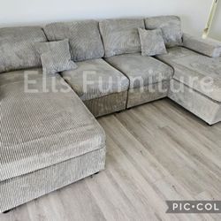Brand New Doble Chaise Sectional Light Grey Corduroy $499