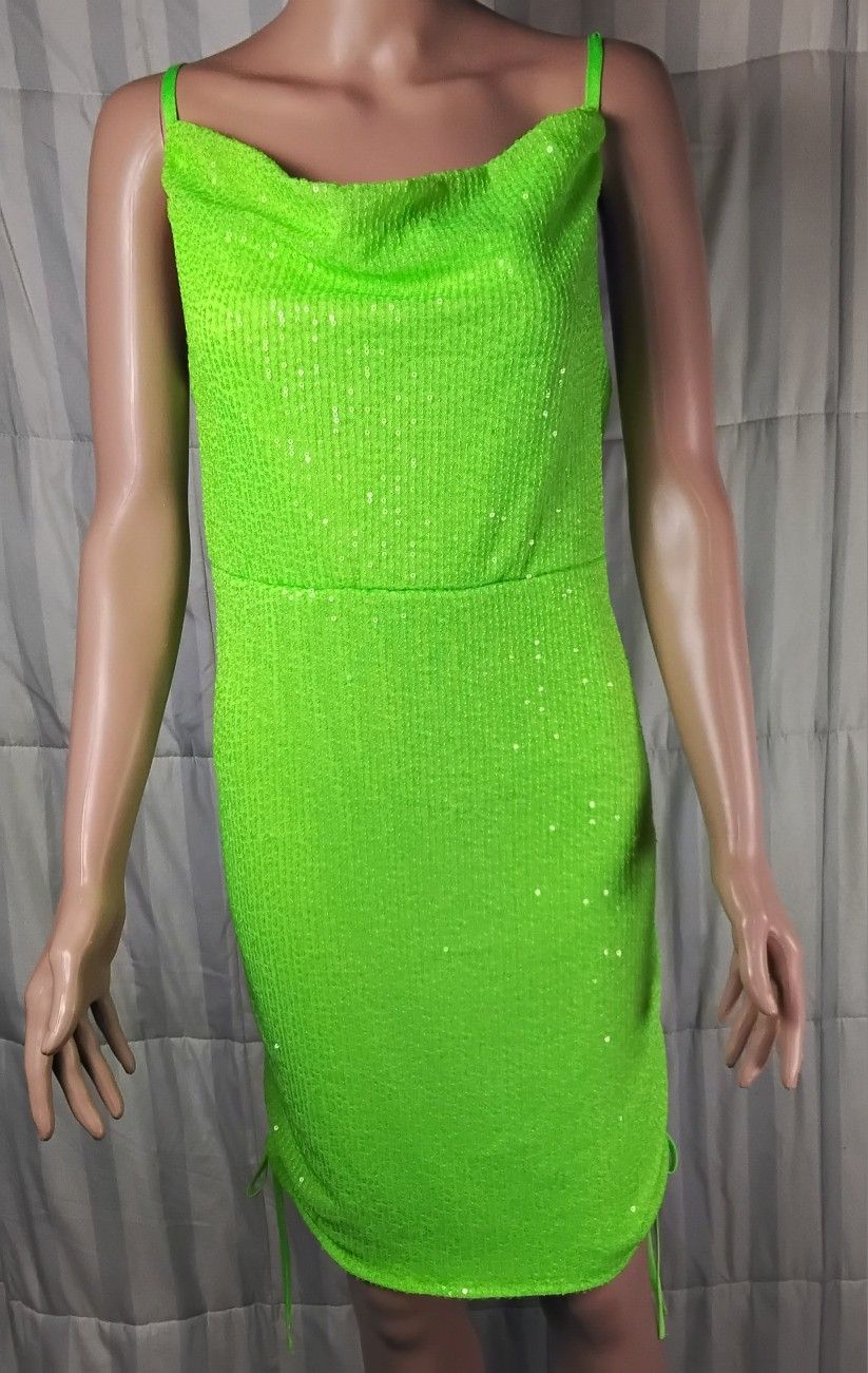 Ruched Side Bodycon Dress Green Sequin Size XXL Wild Fable