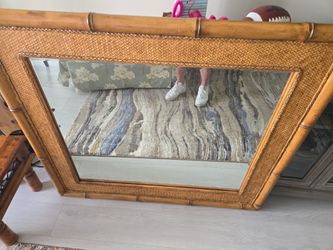 Island mirror with bamboo ecasing