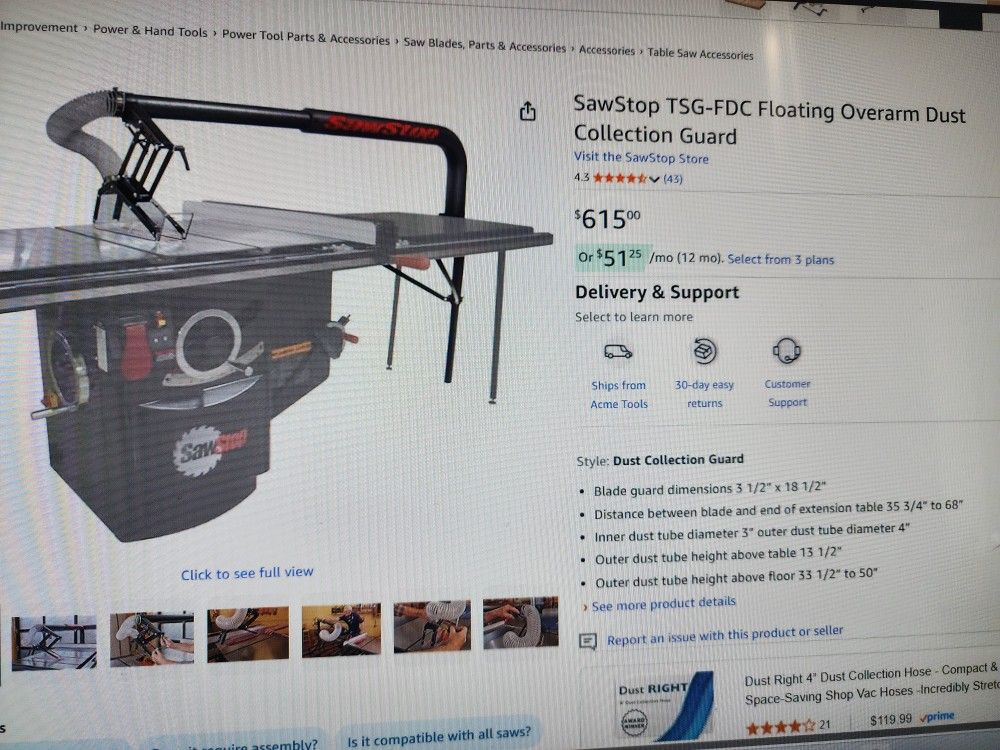 SawStop TSG-FDC Floating Overarm Dust Collection Guard