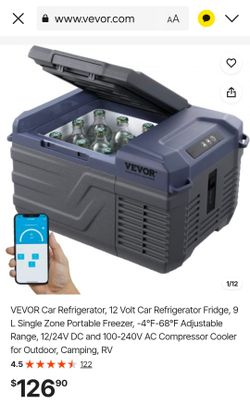 VEVOR Car Refrigerator, 12 Volt Car Refrigerator Fridge, 9 L Single Zone Portable Freezer, -4℉-68℉ Adjustable Range, 12/24V DC and 100-240V AC Compres
