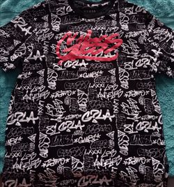 Men's Guess Los Angeles Grafiti print Tee-shirt black & red grunge size M