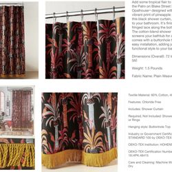 Nwt Opalhouse Palm Tree Fringe Shower Curtain 72”