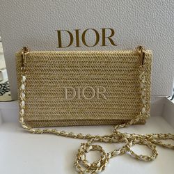 Dior raffia pouch converted to cross bag