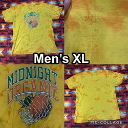 Larry June Midnight Organic Basketball Graphic Tie-dye Shirt Men’s XL Yellow