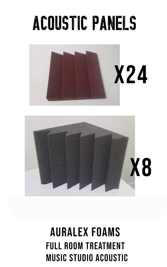 Studio Foam Acoustic Panels set: 24 red and 8 Corners gray