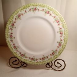 Antique Hanusch und Bernhart HUB Austria 10" Dinner Plate Mint Green Roses Gold 