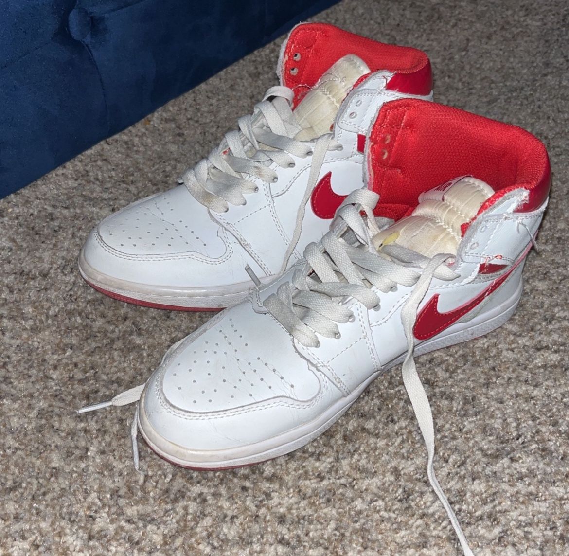 Red and white nike jordan