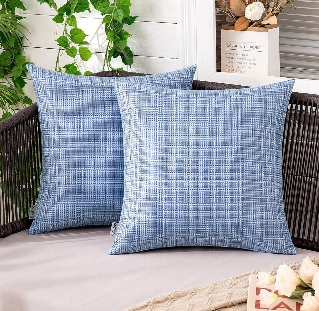 MIULEE Outdoor Waterproof Throw Pillow Covers Decorative Farmhouse Water Resistant Cushion Covers for Tent Patio Garden Couch Sofa Pack of 2, 16x16 In