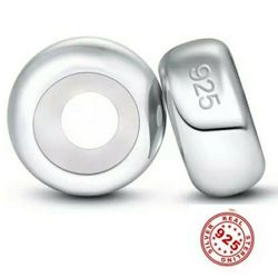 Set of Two .925 Sterling Silver Rondelle Stopper Beads w/ inner Silicone Ring