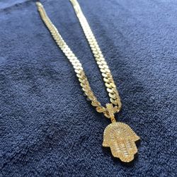 14k gold cuban chain & hamsa pendant set 