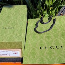 Gucci (empty) Green Embossed Shoe Box (12.5" x  5.5" x 4") + Ppr Shopping Bag, Ribbon & COA