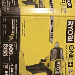 Royobi One 18v+ Hp Brushless 600 Breakaway Torqe 4mode Tri  Beam1/2 In .Impact Wrench