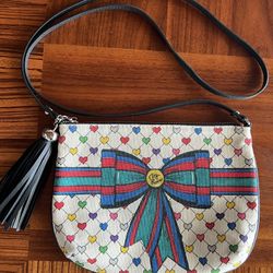 Brighton Love & Joy Crossbody Multi Colored Canvas Handbag Purse With Tassel