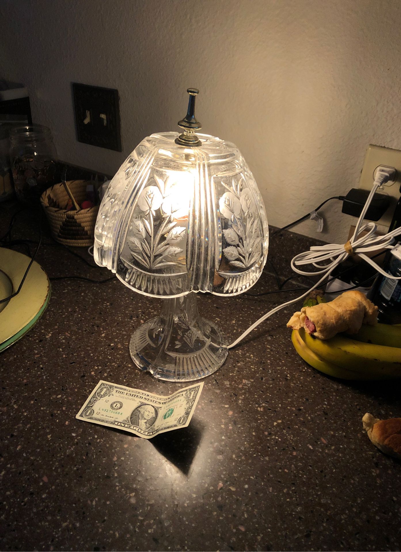 Mid century Crystal desk lamp etched USA