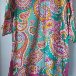 WB Womens S Pink Paisley Tunic Caftan Shirt Native Tribal Boho Bell 3/4 Sleeves