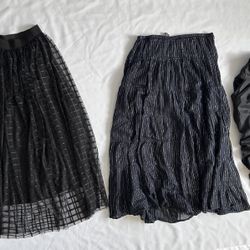 Women’s Skirt Bundle – 3pc Black Mesh, Shimmer Pleated & Ruched Skirts | Chic Fashion Lot