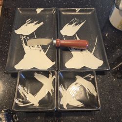 5-Piece Black and White Ceramic Sushi Set