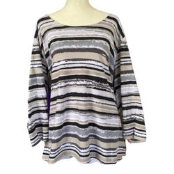 Hearts of Palm Women’s 2X Multi Color Striped 3/4 Sleeve Top NWT