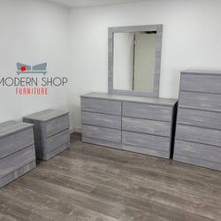 Dresser With Mirror, Chest And Two Nightstands 🌌 Comoda Con Espejo, Gavetero Y Dos Mesitas De Noche 🌌