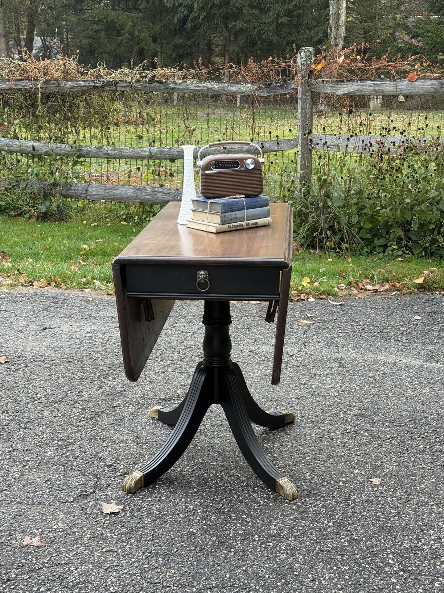 Refinished Vintage Drop Leaf Table-  Compact And Stylish