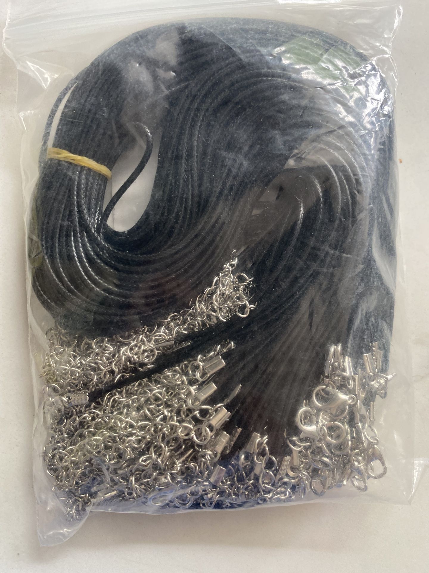NEW 100 pcs Black Waxed Cord 18 Inch Necklace Strings with Clasp & Extension Chain (.18 cents per )
