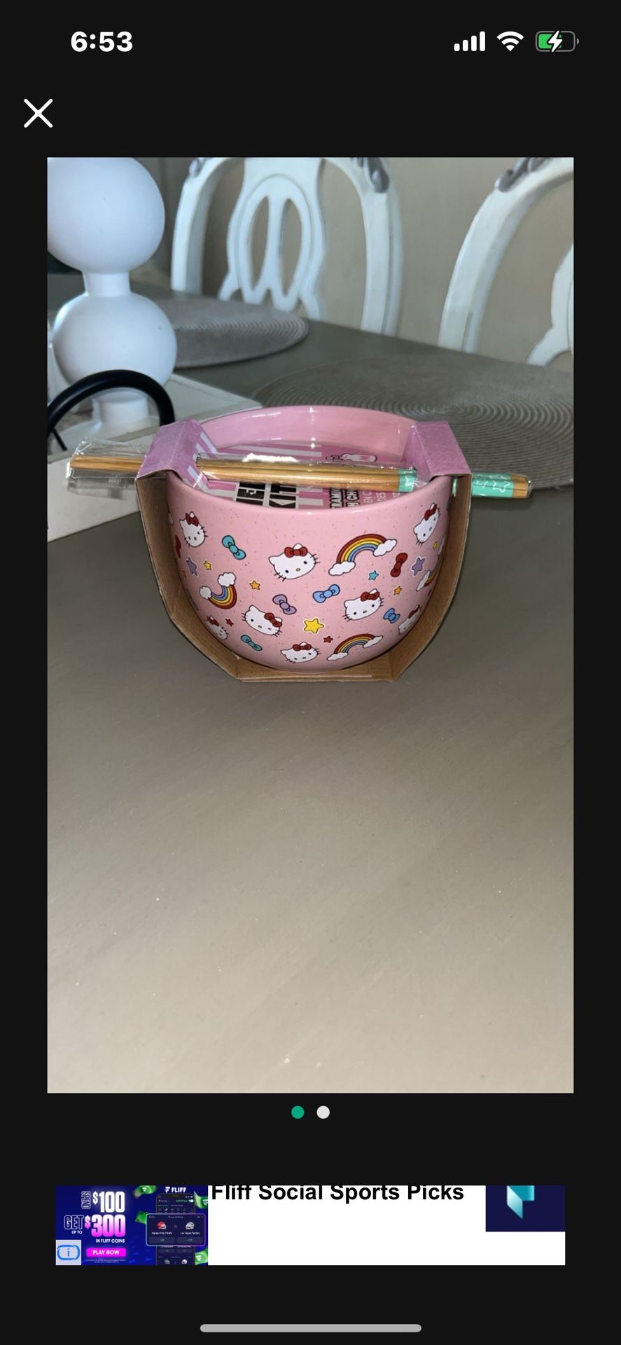 Hello Kitty, Ceramic Bowl With Chopsticks