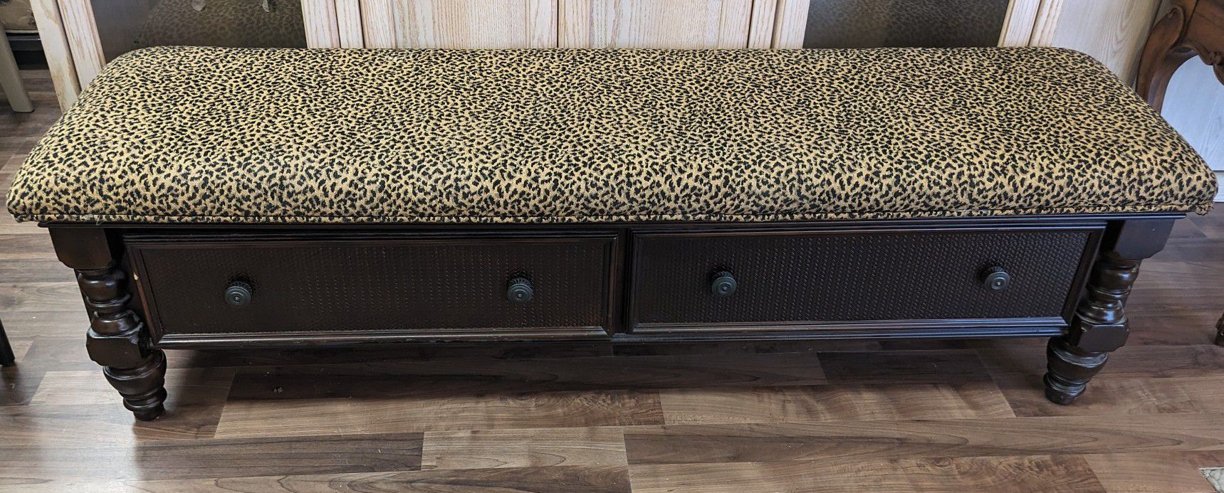 Padded Leopard Covered Storage Bench 