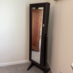 Standing Jewelry Armoire with Full-Length Mirror – Locking Cabinet Organizer