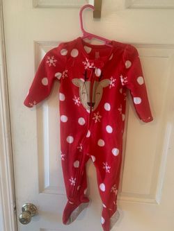 Baby Girls Red Christmas Reindeer Fleece Sleeper – 12M