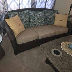 Wicker Patio Sofa And Marble Top Coffee Table
