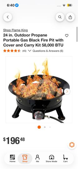 Flame King 24in Portable Propane Fire Pit 58,000 BTU