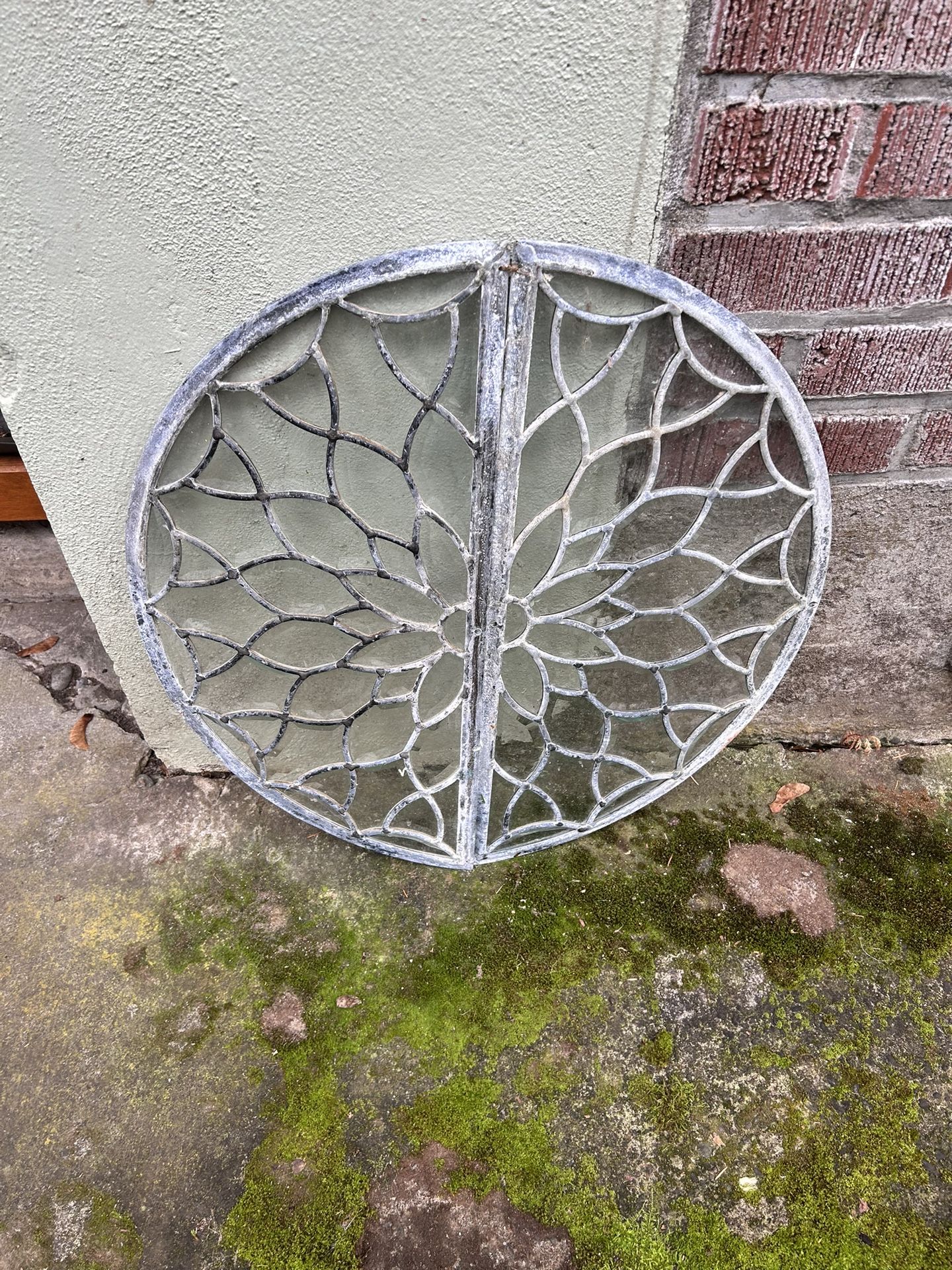 antique leaded art glass window ornament hinged