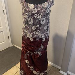 Burgundy and white lace maxi dress with floral embroidery #fairycore #cottagecore #goth Custom Made size 16  In good condition 