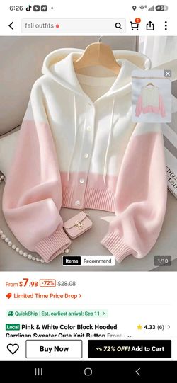 Pink & White Color Block Hooded Cardigan