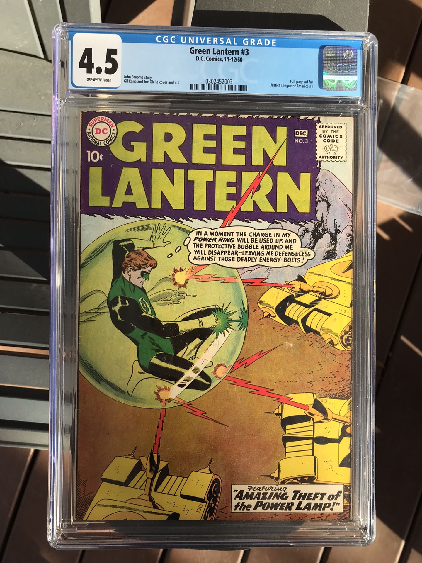 Green Lantern #3 (1960) CGC 4.5 — Full- page Ad For JLA #1; John Broome & Gil Kane