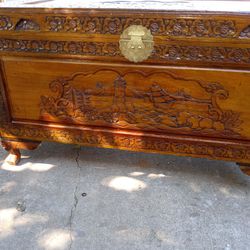 Antique Chinese Hand Carved Very Large Camphor Line Hope Chest
