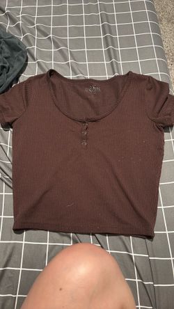 Hollister Chocolate Brown Ribbed Henley Crop Top.