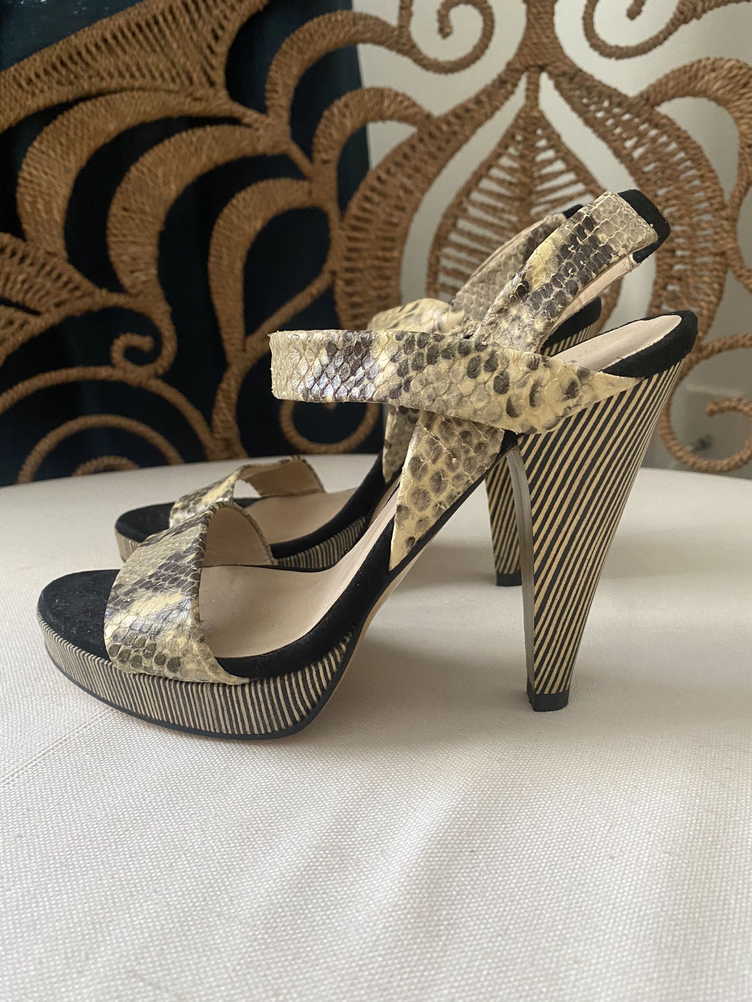 MINELLI PARIS Striped Heels Suede + Leather Shoes Sz 35/5