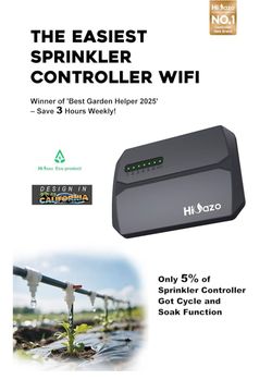 New HiOazo Smart Sprinkler Controller WiFi, Irrigation Controller Easy Use App Enabled, 6 Zone + 16 Plans, Save Water Auto Skip Rain, Freeze & Wind,