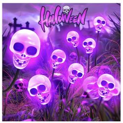 Halloween Decorations Outdoor: 4 Pack 24 LED Scary Halloween Decorations, Skull Solar Halloween Lights Outdoor Waterproof, Solar Firefly Halloween Lig