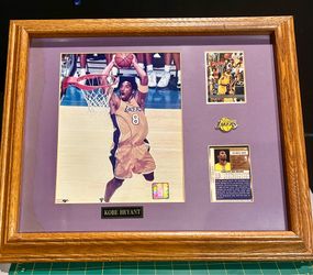 Kobe Bryant Custom Framed Los Angeles Lakers Display - 2 Topps Cards & Pin